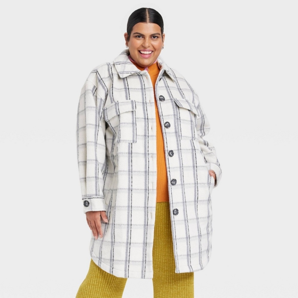 NWT Ava & Viv Cream Plaid Shacket